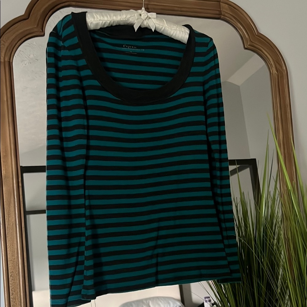 Striped Black and Green Women's Top